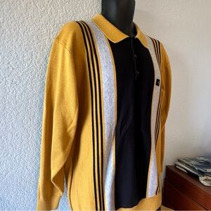 Gabicci 60's Vintage inspired Men's Sweater gold black white striped front 3XL